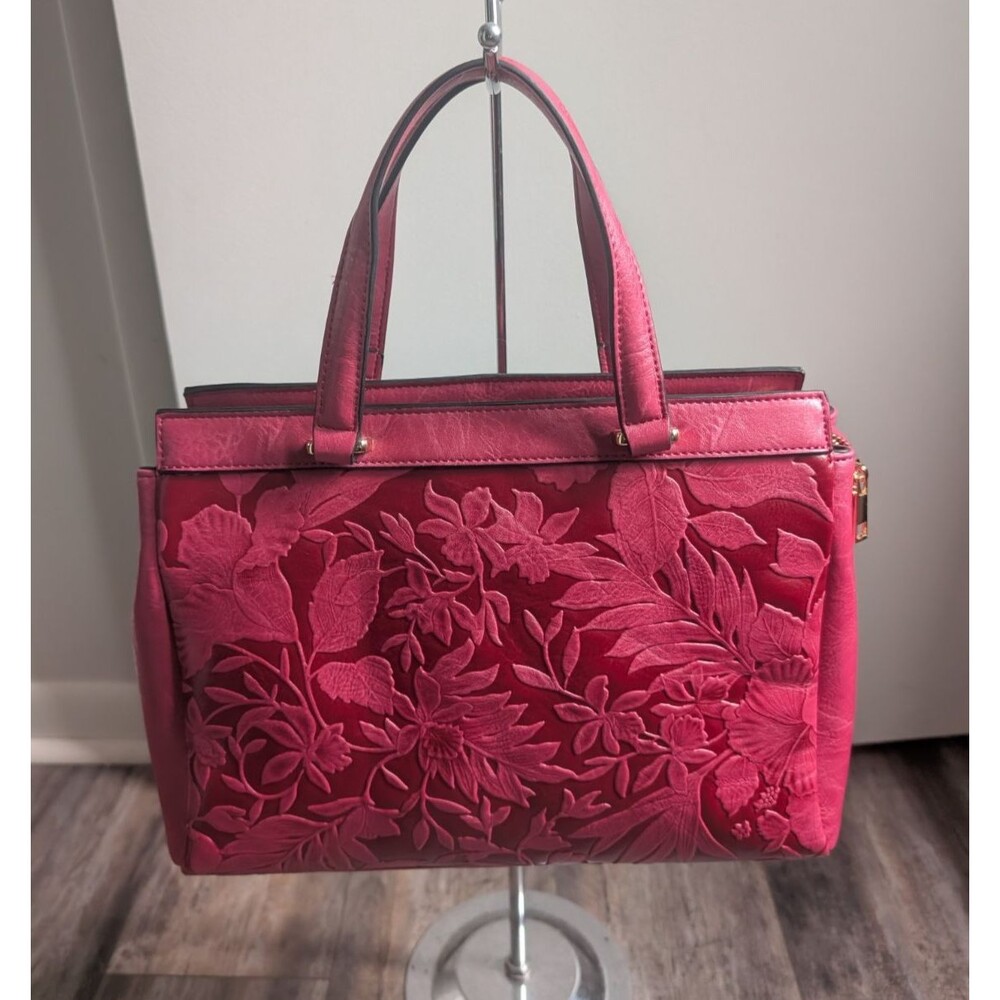 Mellow World Salome Embossed Floral Satchel Purse Bag Peta Approved Vegan Red